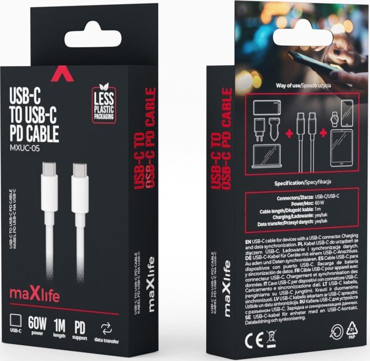 Kabel USB TelForceOne USB-C - USB-C 1 m Biały (OEM0101020)