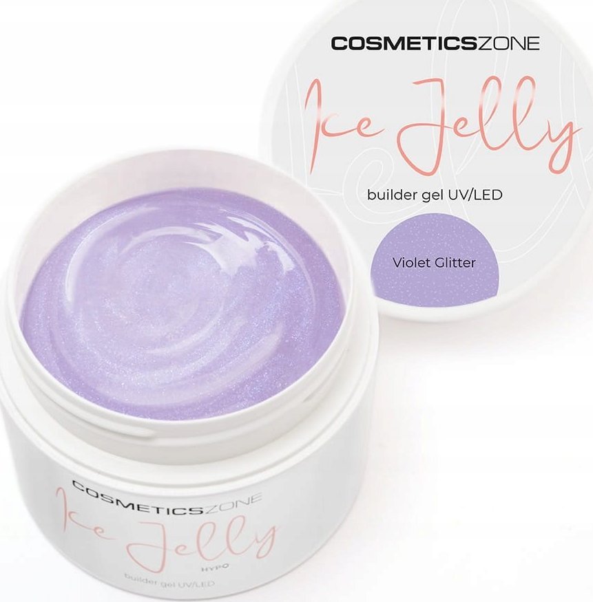 Cosmetics Zone Żel do przedłużania paznokci UV LED galaretka ICE JELLY - fioletowy z brokatem - Violet Glitter 5ml