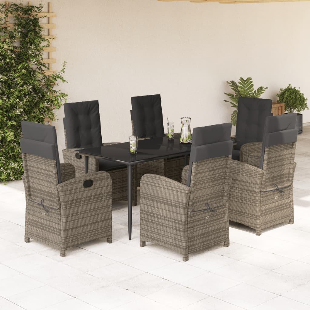 vidaXL VidaXL 7 Piece Patio Dining Set with Cushions Gray Poly Rattan