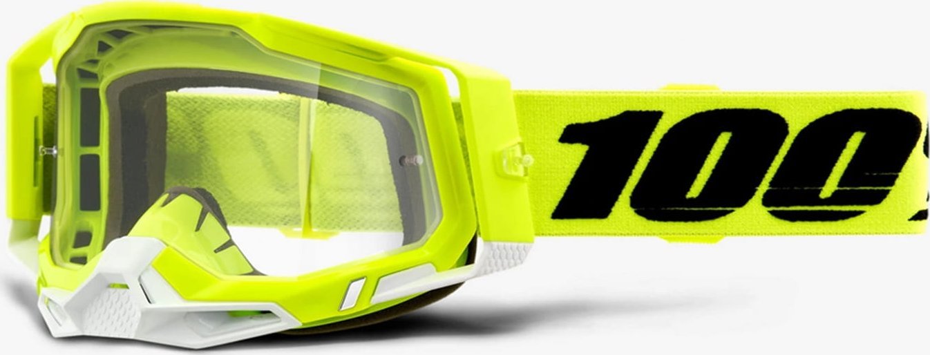 100% Gogle 100% RACECRAFT 2 YELLOW (Szyba Przezroczysta Anti-Fog, LT 88%-92% + 10 Zrywek) (NEW)