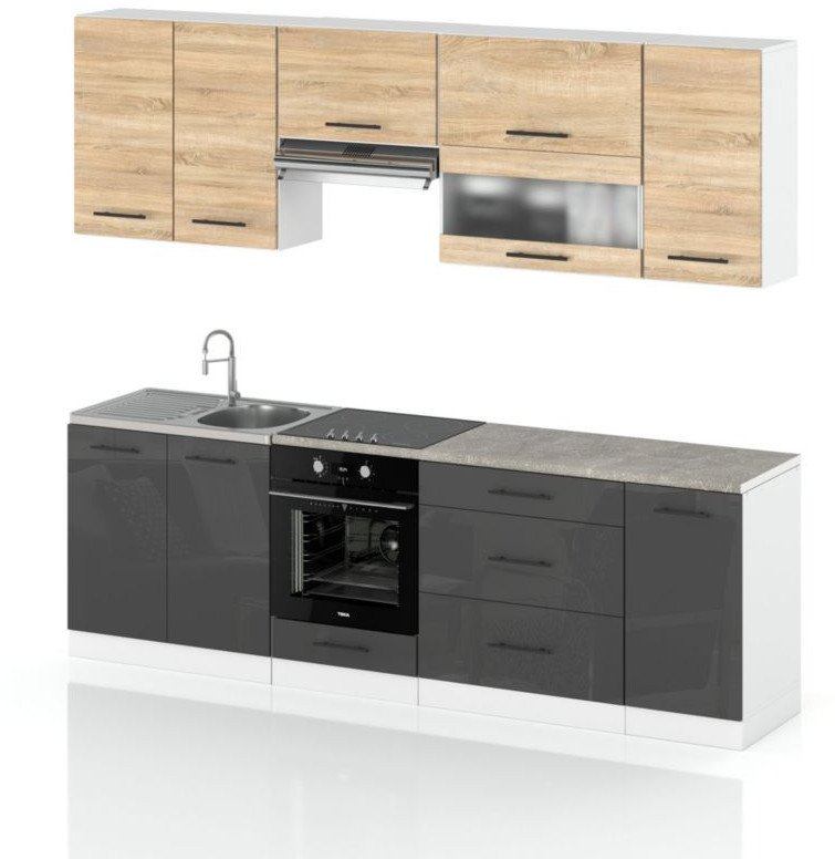 Meble Kuchenne Nowoczesne Kuchnia Marocco 2.6m Modułowa Sonoma Szary Połysk