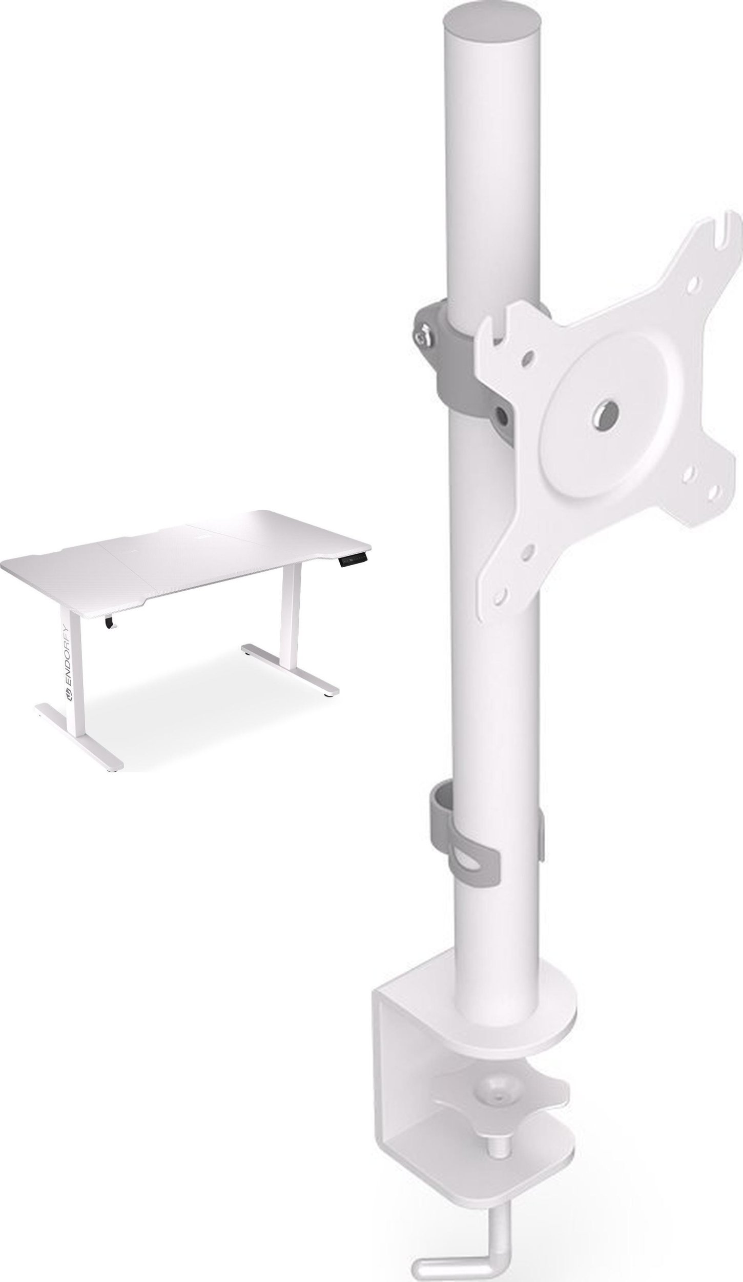 Biurko Endorfy Biurko Endorfy Atlas L Electric Białe 150 cmx78 cm + Uchwyt na monitor Atlas Single Onyx White