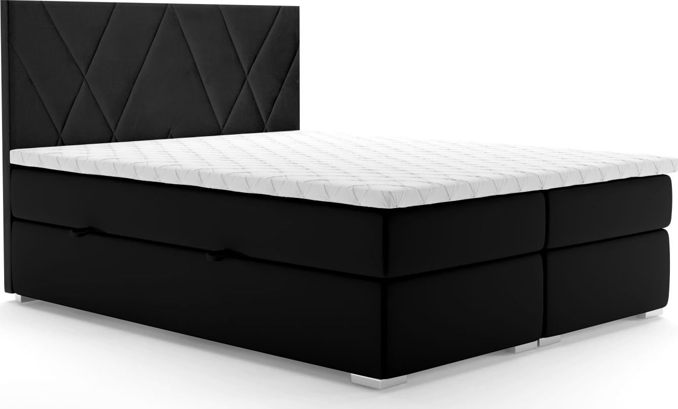 LAVERTO Łóżko kontynentalne MELROSE 160x200 czarne velvet z pojemnikiem