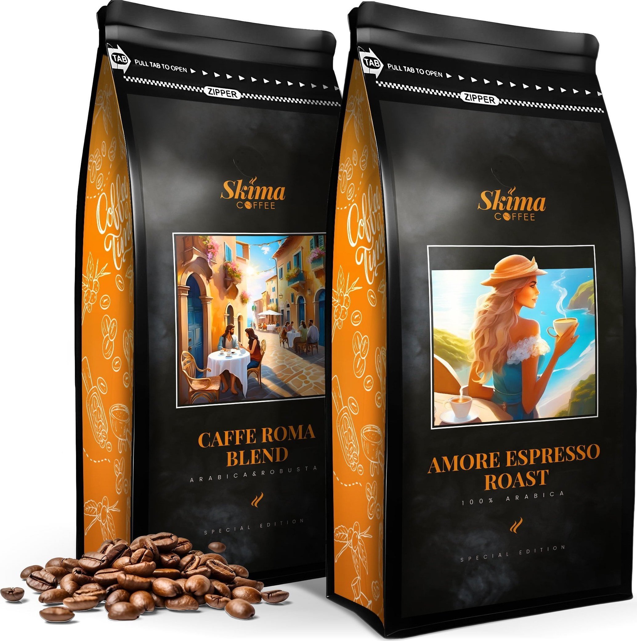 Kawa ziarnista SkimaCoffee Zestaw Kawa ziarnista 1kgX2 AMORE ESPRESSO ROAST/CAFFE ROMA BLEND Świeżo Palona do ekspresu