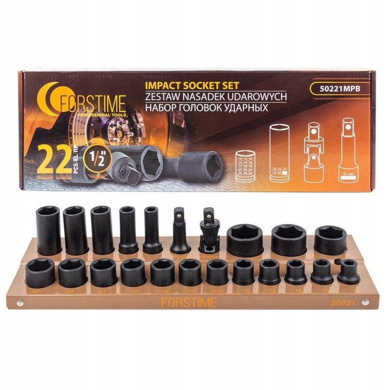 Zestaw nasadek udarowych 1/2" 22el. (10-32mm) (6-kątnych)