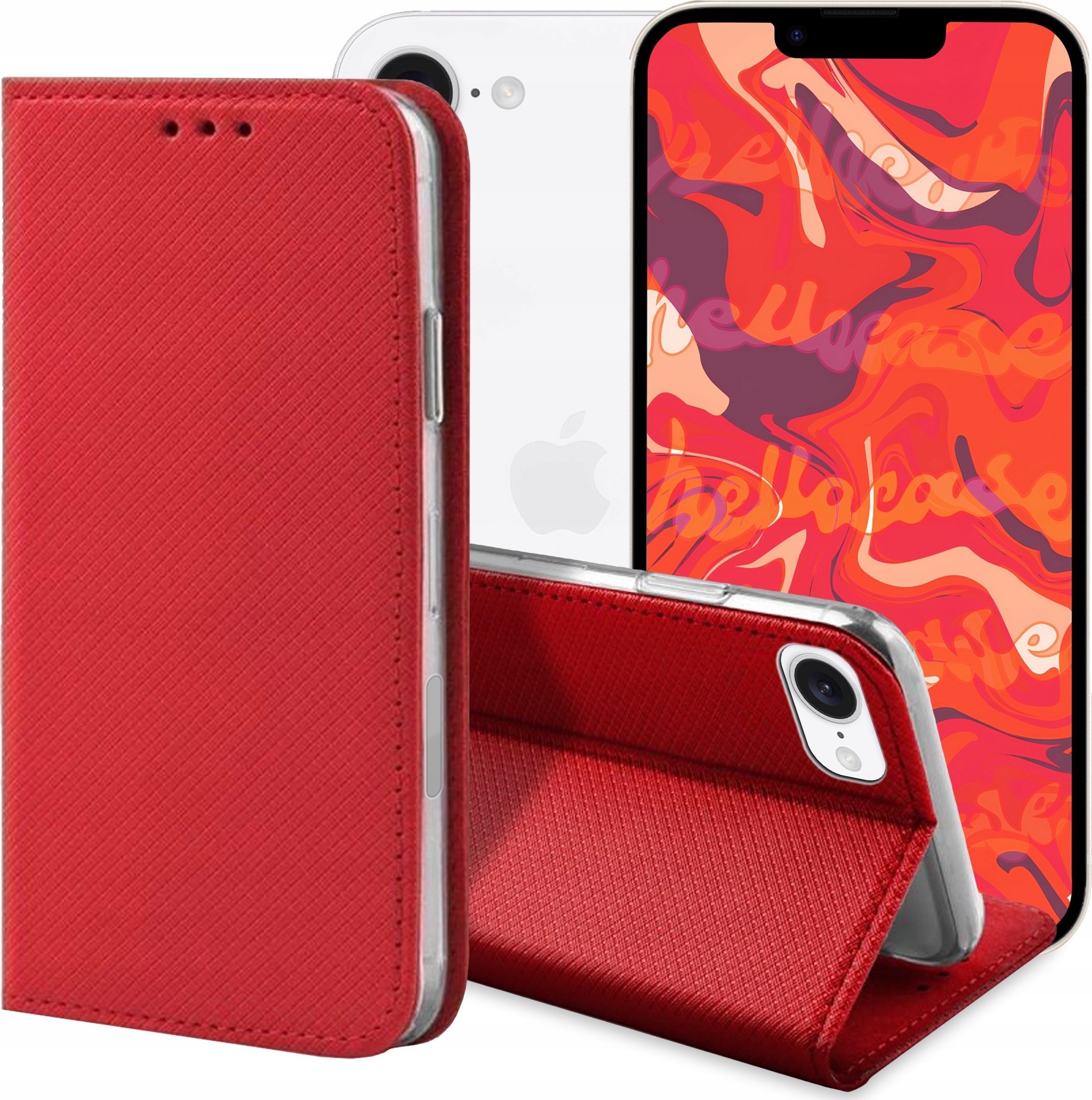 ETUI Z KLAPKĄ DO APPLE IPHONE SE 2025 CZERWONE MAGNETYCZNE ZAMYKANE KABURA