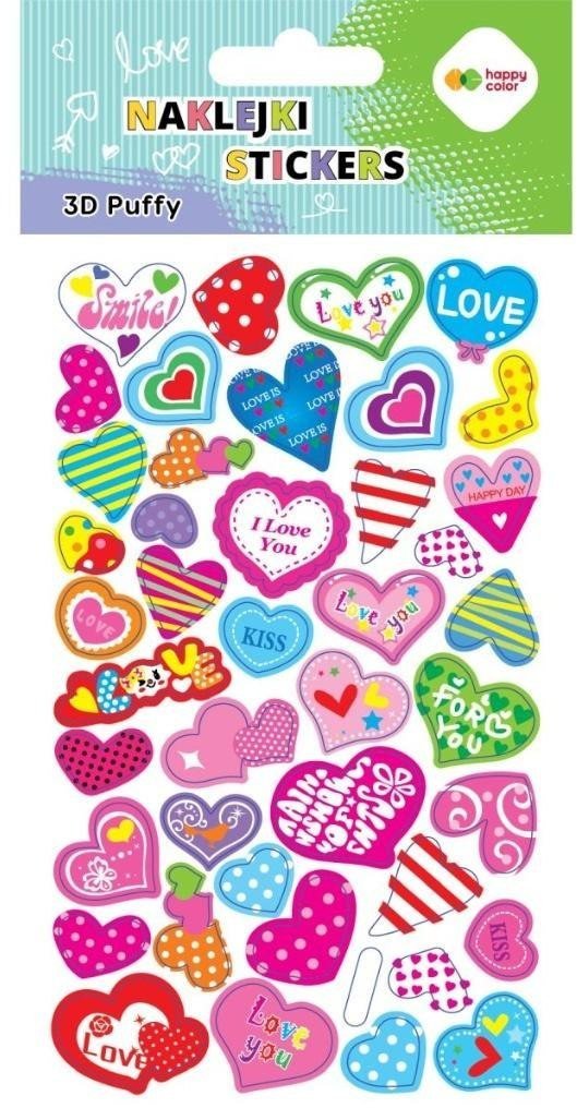 Naklejki 3D Puffy Hearts 10x20cm HAPPY COLOR