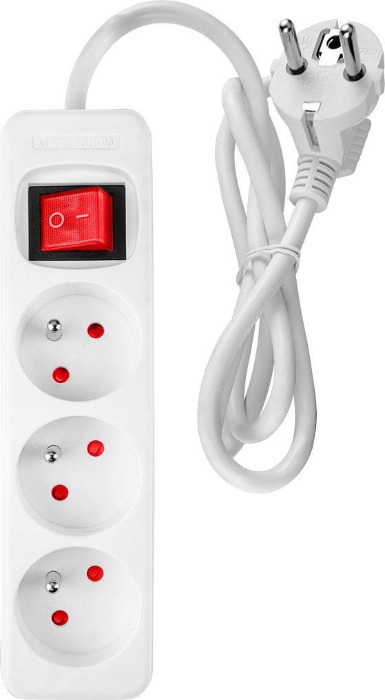 Neo Przedłużacz listwowy 1.5m, 3x1.5mm2, 3G, biały, ON/OFF