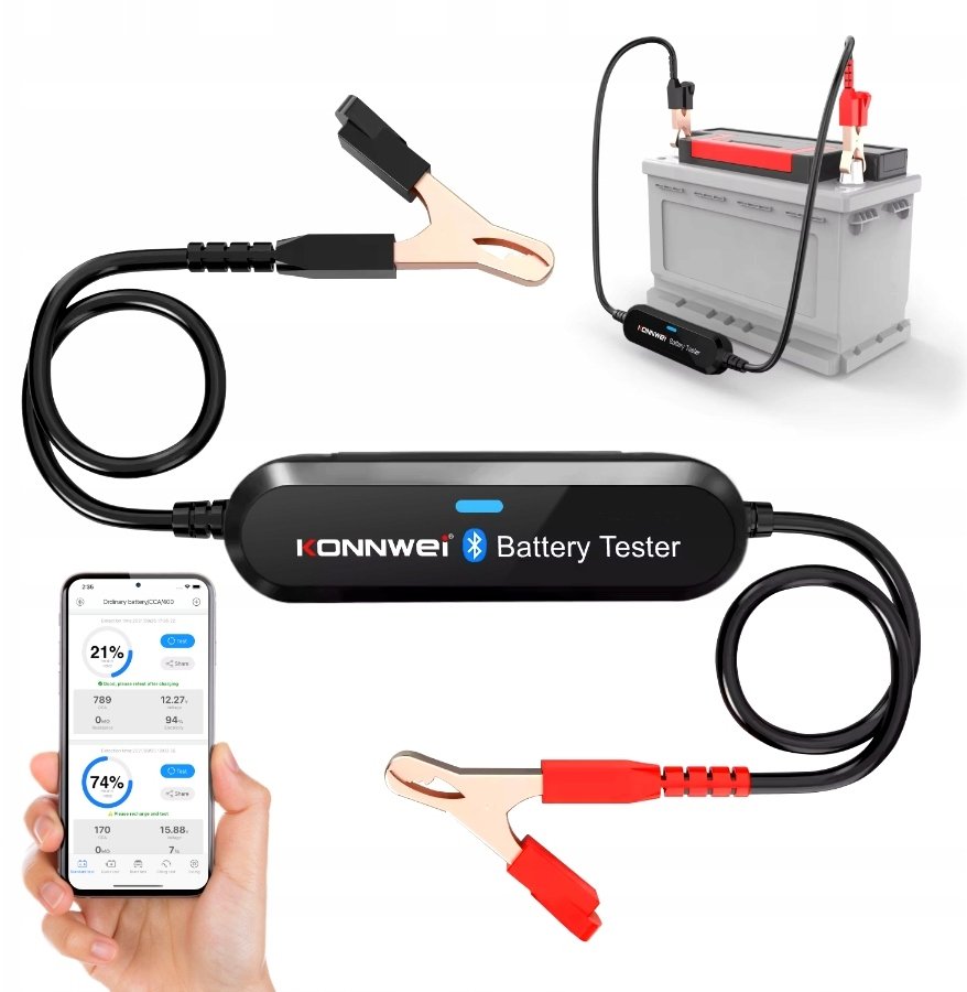 Konnwei Tester Akumulatora 6V 12V BK100 Bluetooth Aplikacja Android iPhone