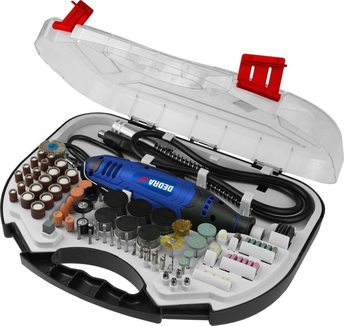 Szlifierka Dedra Miniszlifierka 135W - zestaw z akcesoriami 215 szt, walizka