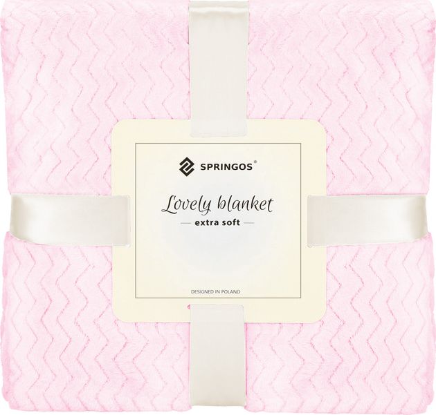 Springos Narzuta na łóżko, pled 160x200 cm tłoczony zygzak, dwustronny koc na kanapę różowy UNIWERSALNY