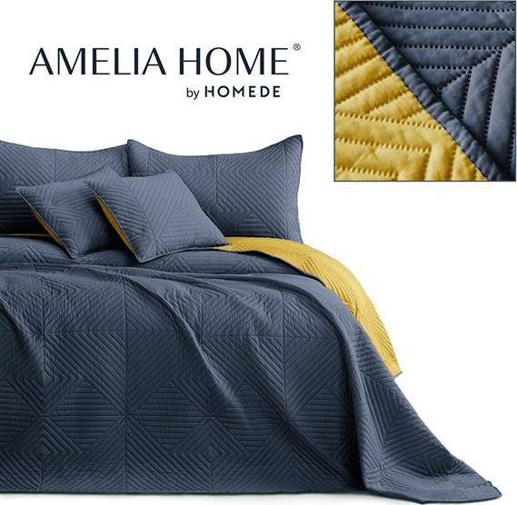 AmeliaHome Narzuta pikowana SOFTA, Granatowy+miodowy, Mikrofibra, 170x210 cm, Ameliahome
