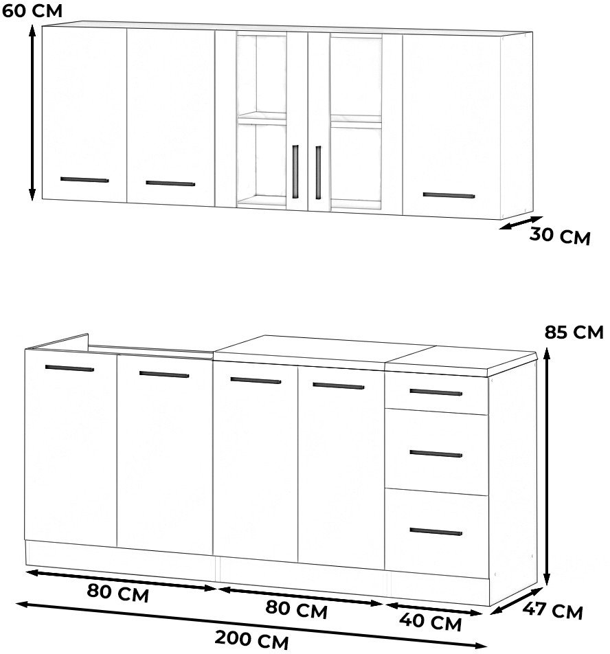 Meble Kuchenne Szare Mat Modułowe Kuchnia Rest 2.0m Pojemna Nowoczesna