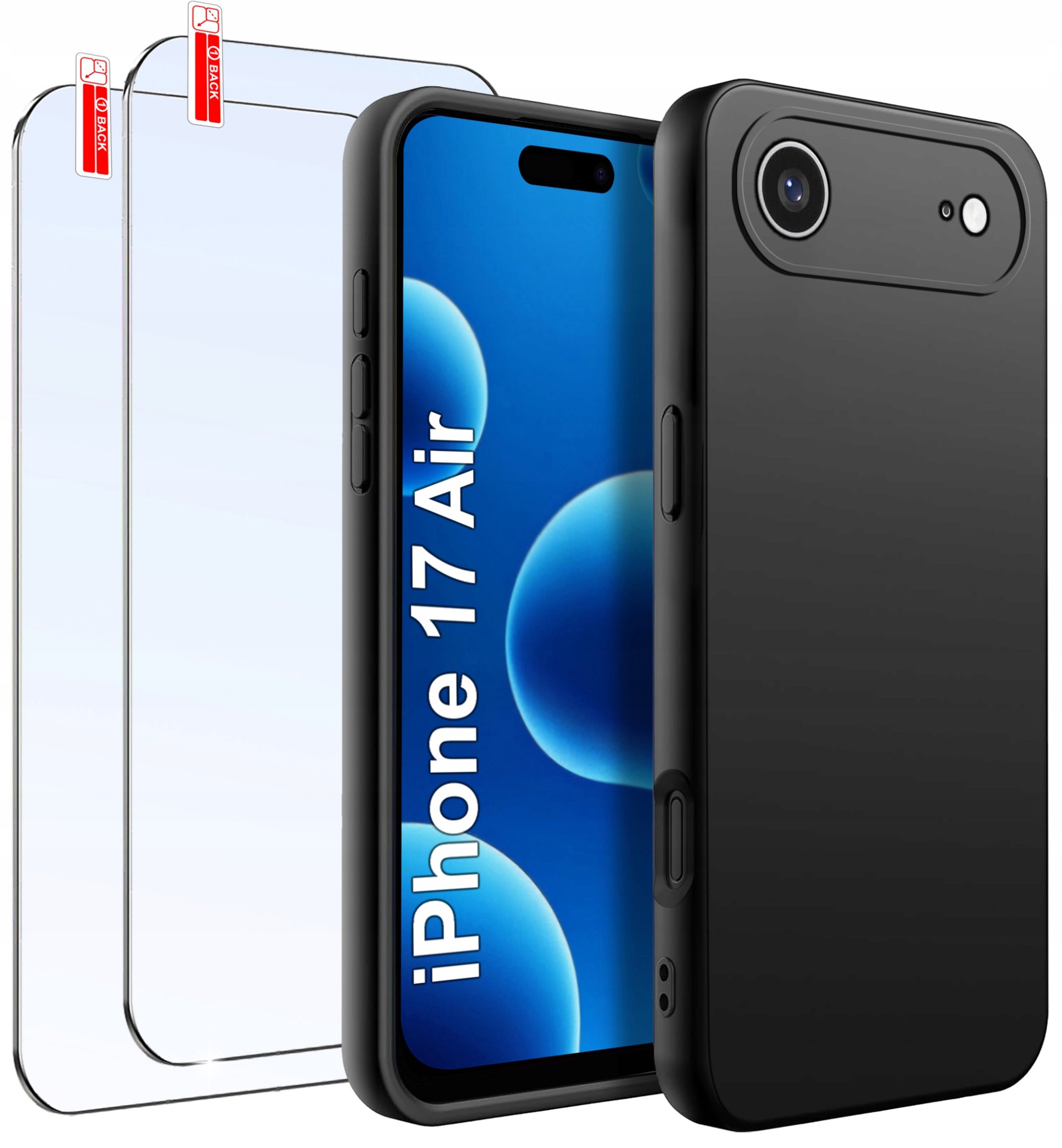 ZESTAW Etui do iPhone 17 Air | Matowe Czarne Silikon Slim + 2 SZTUKI SZKŁO