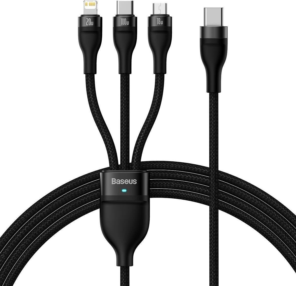 Kabel USB Baseus USB-C - USB-C + microUSB + Lightning 1.5 m Czarny (CASS030201)