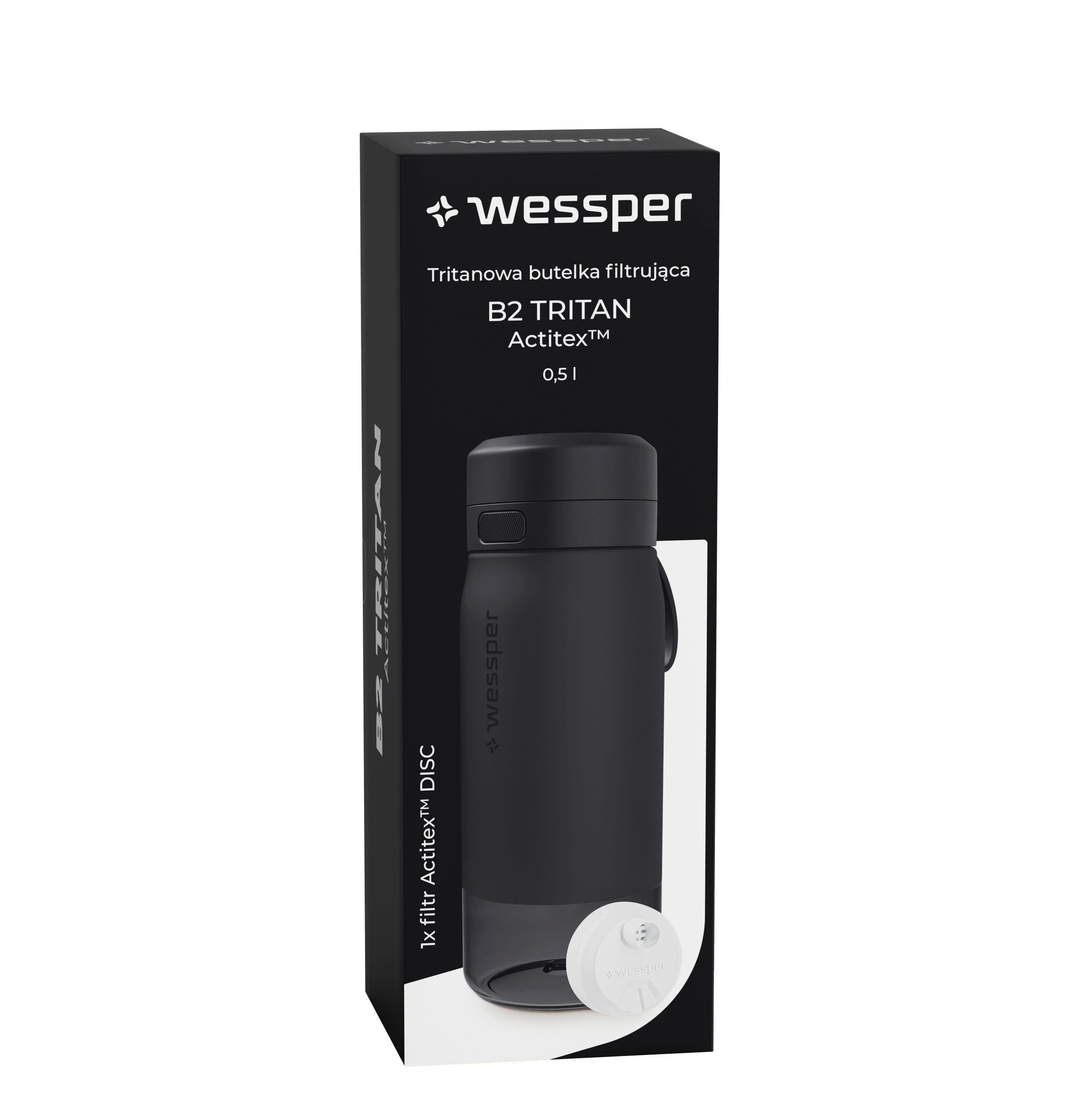 Butelka filtrująca Wessper B2 TRITAN Actitex™ 500ml Black (WES273-500-BK_K)