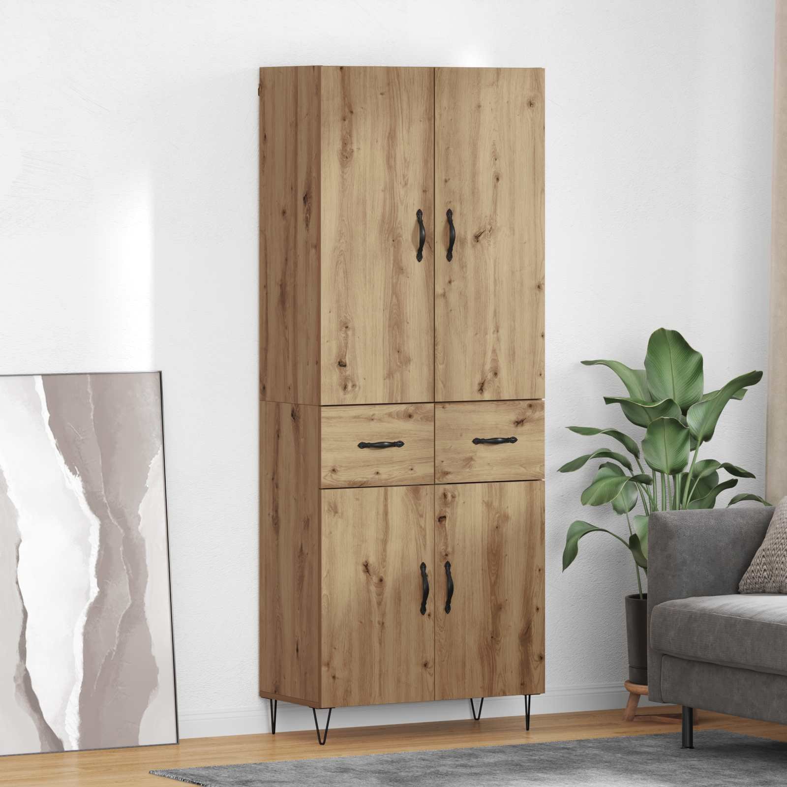 vidaXL Highboard 2 pcs Dąb rzemieślniczy, drewno inżynieryjne i szkło