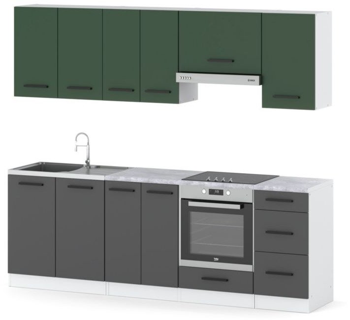 Meble Kuchenne Nowoczesne Modułowe Blat 2.4m Biała Butelkowa Zieleń Szary