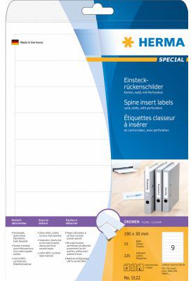 Herma Etykiety na grzbiety segregatorów, biały, 190 x 30 mm, 225 sztuk (5122)