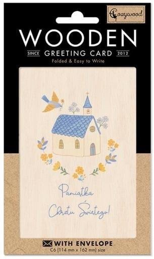 Karnet drewniany C6 + koperta Chrzest Gołąb