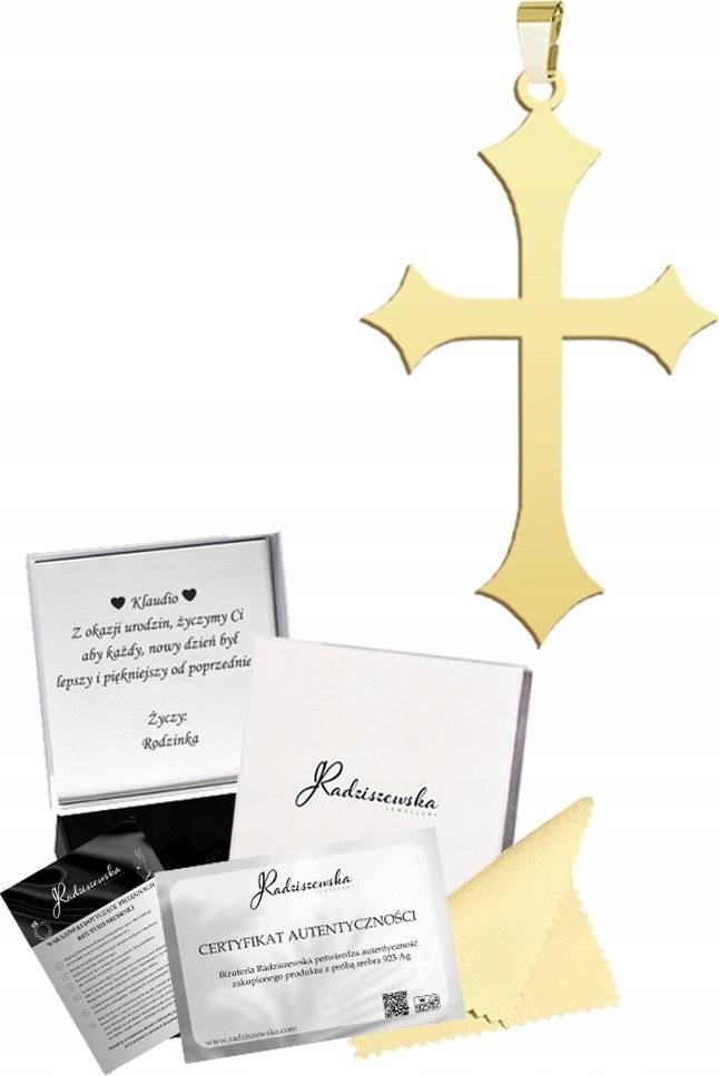 Radziszewska Jewellery Zawieszka Złota Krzyż Gotycki Srebro 925 Prezent Biżuteria ŻYCZENIA GRATIS