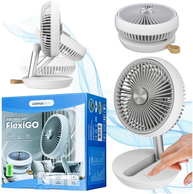 FlexiGO Nowoczesny Wentylator Biurkowy USB Cichy Oscylacja Akumulatorowy 4000 mAh