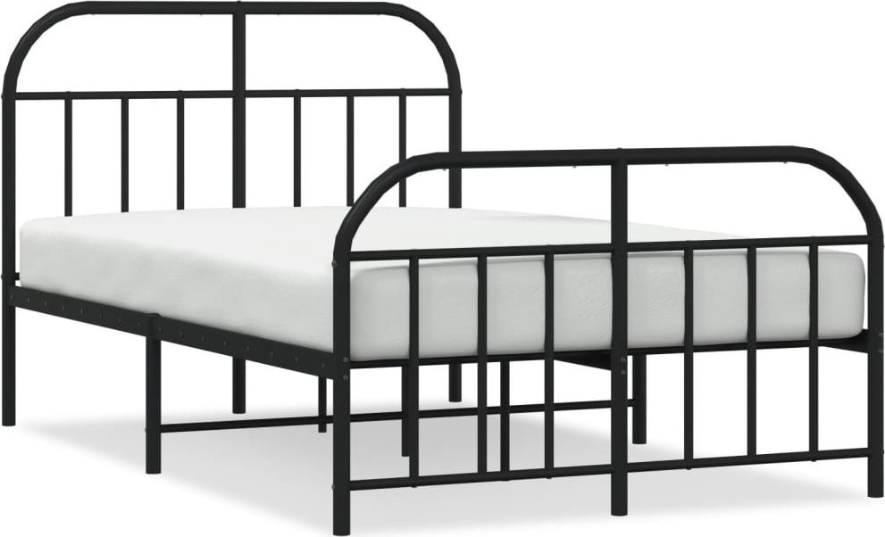 Metalowa Rama Łóżka Z Wezgłowiem I Zanóżkiem, Czarna, 120X200Cm