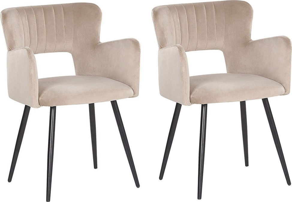 Beliani 2 krzesła do jadalni welurowe beżowoszare SANILAC