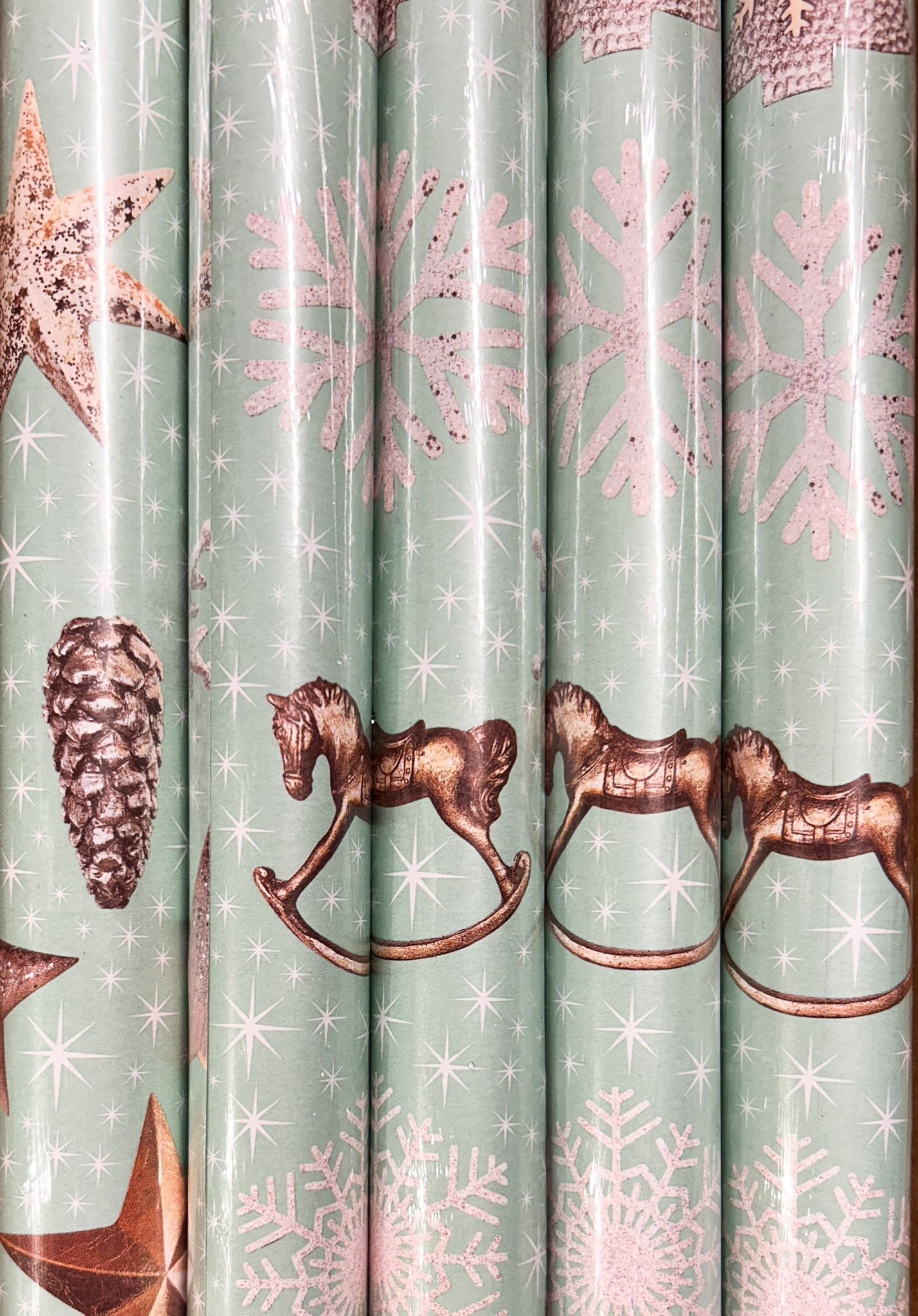 Fastima Zestaw świąteczny zielony papier do pakowania prezentów 5 rolek 70cmx1,5m ZST68