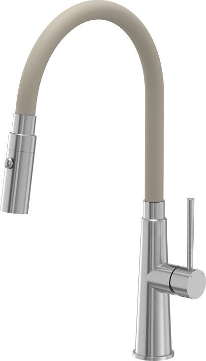 Bateria kuchenna Steiner GINA SteelQ stalowa bateria kuchenna z elastyczną wylewką, stalowy / wąż beżowy