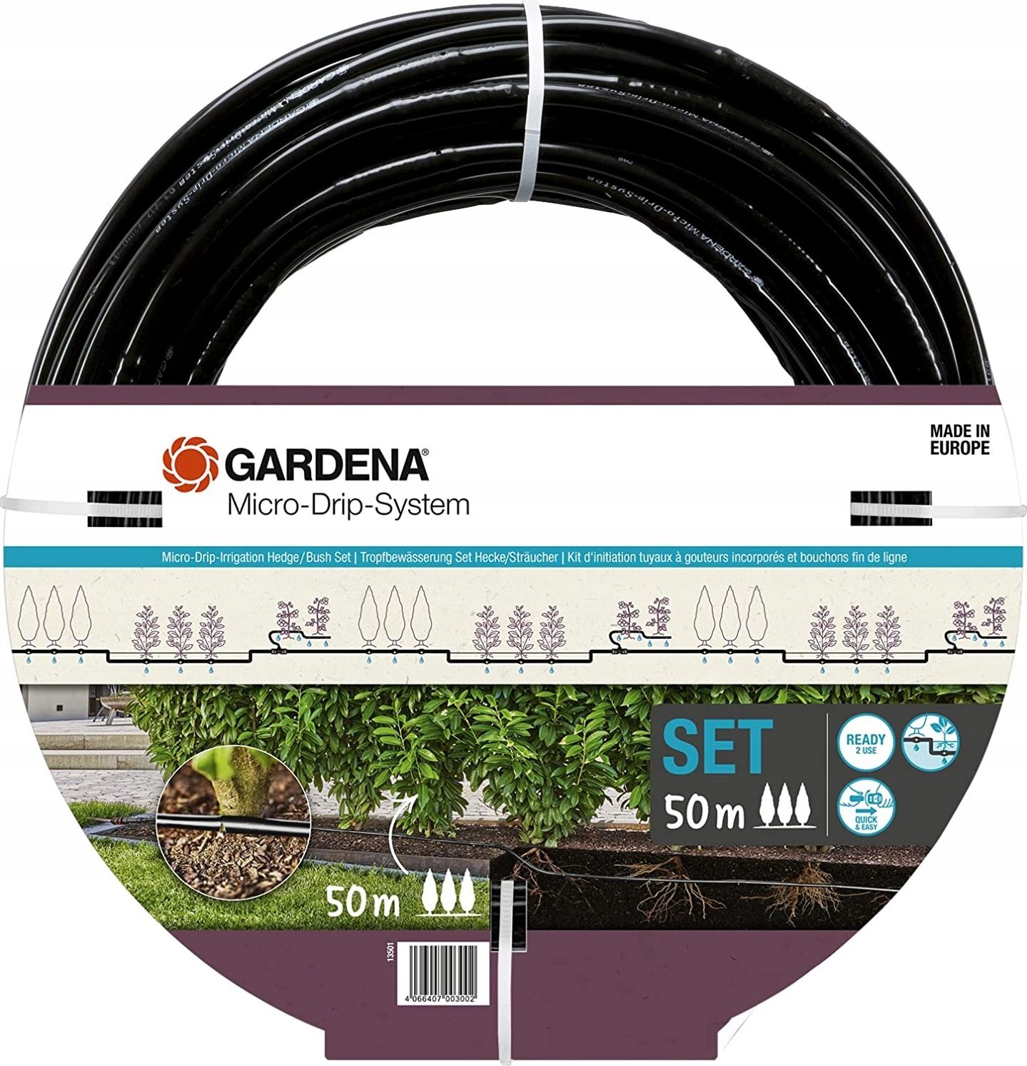 Gardena Gardena Micro-Drip-System drip irrigation hedges/bushes set, 50 meters, drippers (black, model 2023, above and below ground)