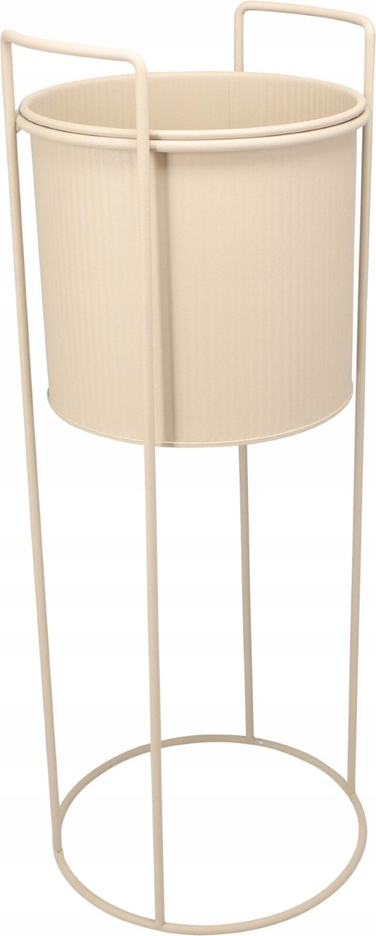 Doniczka na stojaku metalowa duża 18,7x50,8 cm beżowa matowa