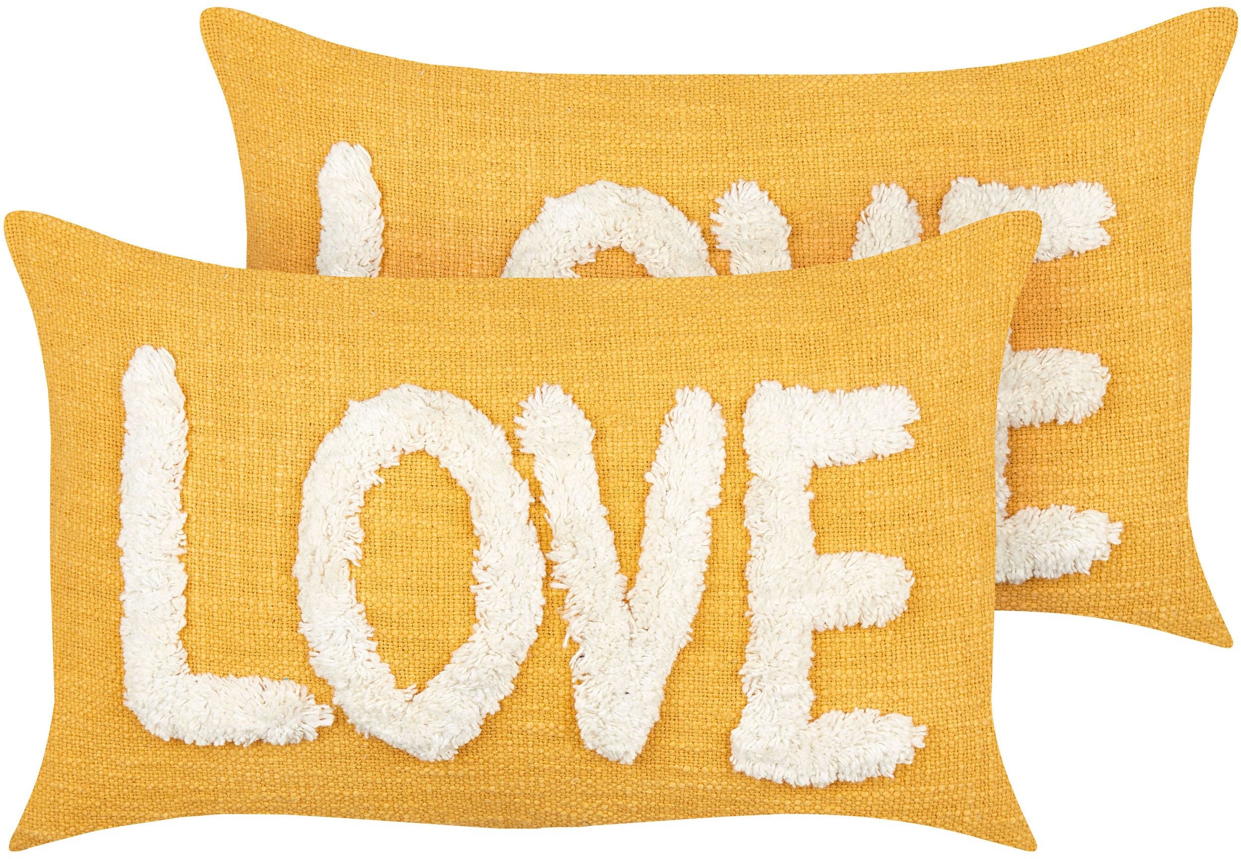 Zestaw 2 poduszek Tuftowany Bawełna Żółty LOVE