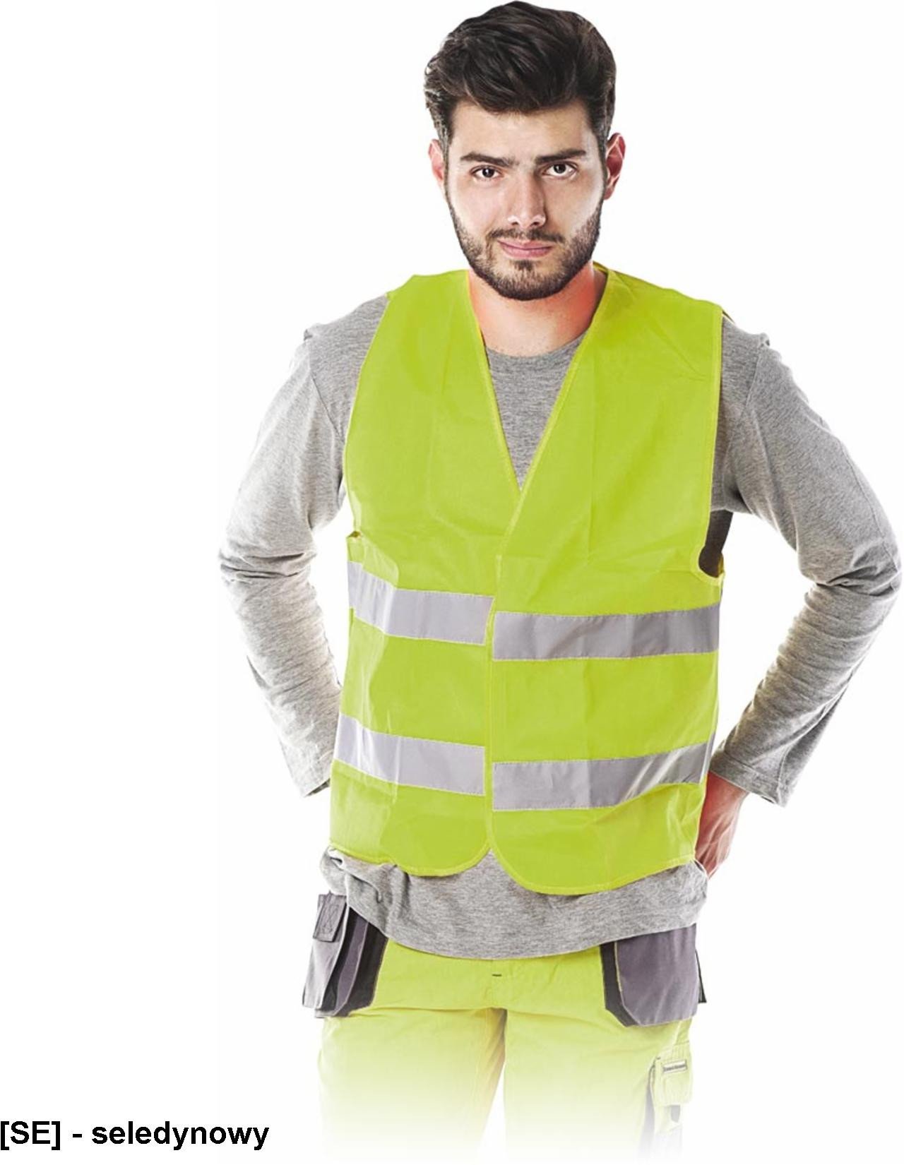 KOS-5 - Kamizelka ostrzegawcza z dwoma poziomymi pasami odblaskowymi - żółty 12XL