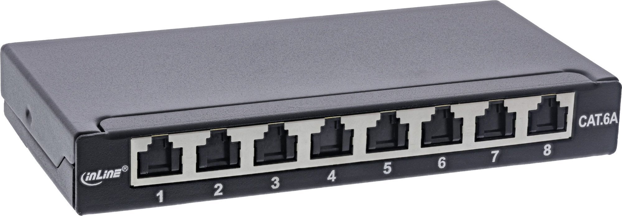 InLine InLine® Patch panel Cat.6A 0.5U 8-port, for table/wall/rail, with dust protection, black
