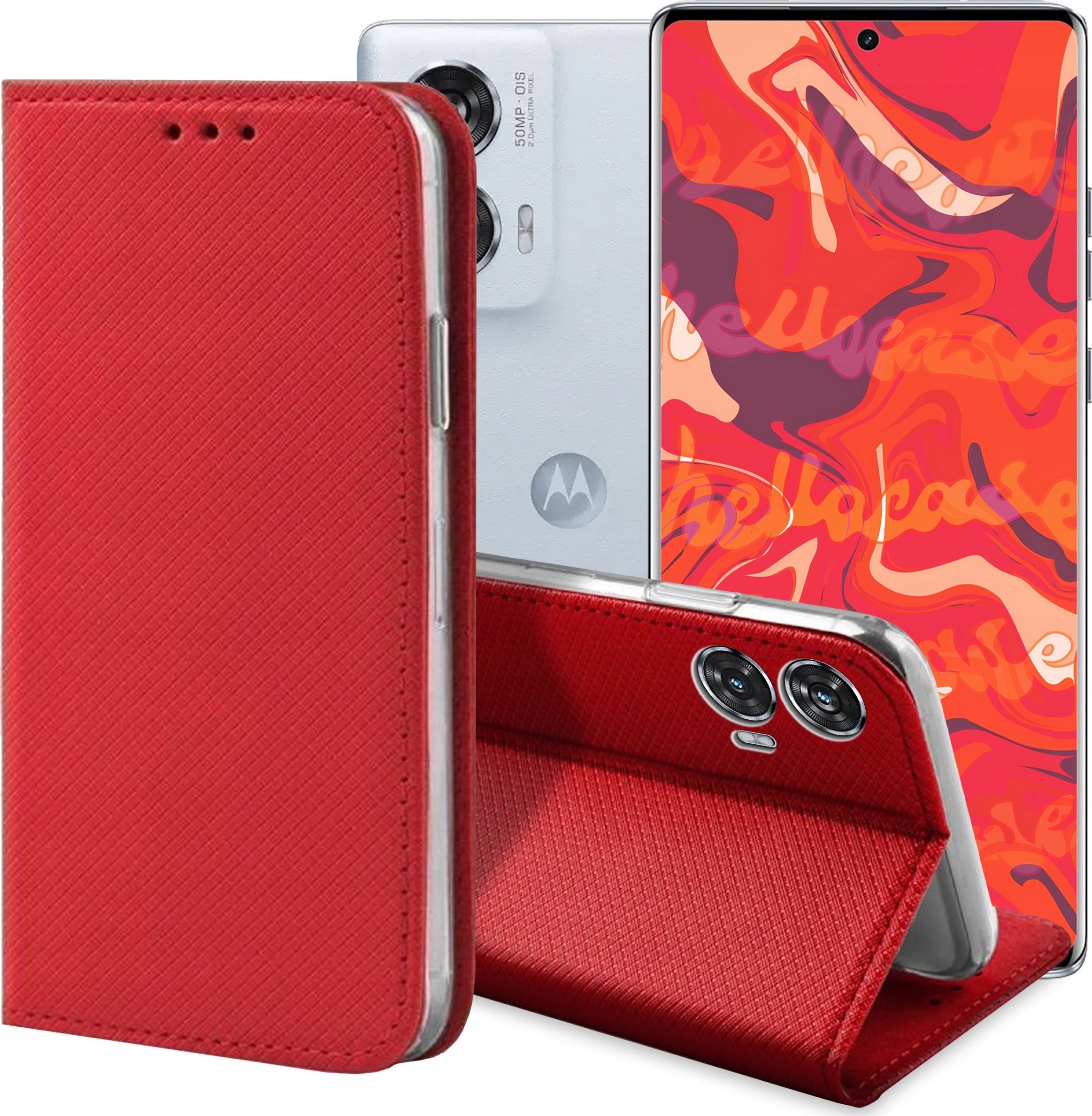 Hello Case ETUI Z KLAPKĄ DO Motorola Edge 50 Fusion CZERWONE ZAMYKANE MAGNETYCZNE