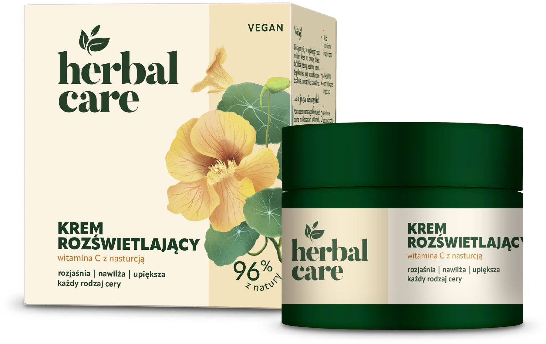 HERBAL CARE Vegan Krem rozświetlający z Witaminą C i Nasturcją dla każdej cery - na dzień i noc 50 ml