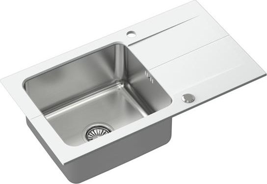 Zlewozmywak Steiner EDWARD 111 Fusion Steingran Hybrid Plus biały z komorą stalową (780x440x190) z syfonem manualnym i zaślepką