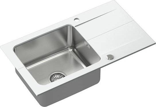Zlewozmywak Steiner EDWARD 111 Fusion Steingran Hybrid Plus biały z komorą stalową (780x440x190) z syfonem manualnym i zaślepką