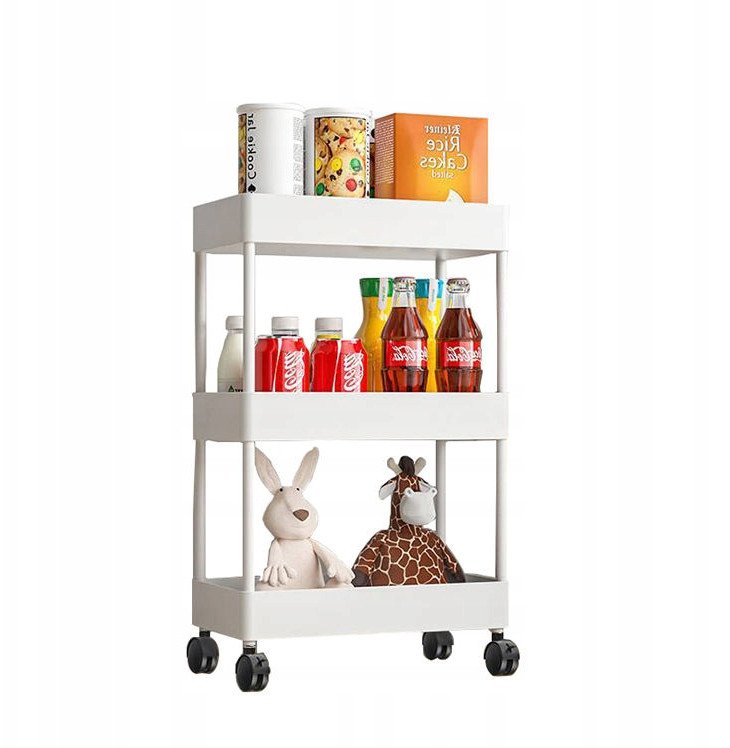 PÓŁKA Łazienkowa KUCHENNA SZAFKA MOBILNA REGAŁ Kółka 3 poziomy BIAŁA