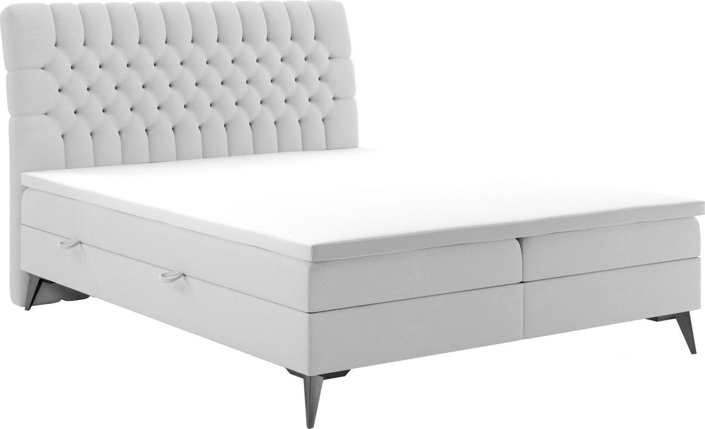 LAVERTO Łóżko kontynentalne BETAFO 160x200 jasno szare velvet z pojemnikiem