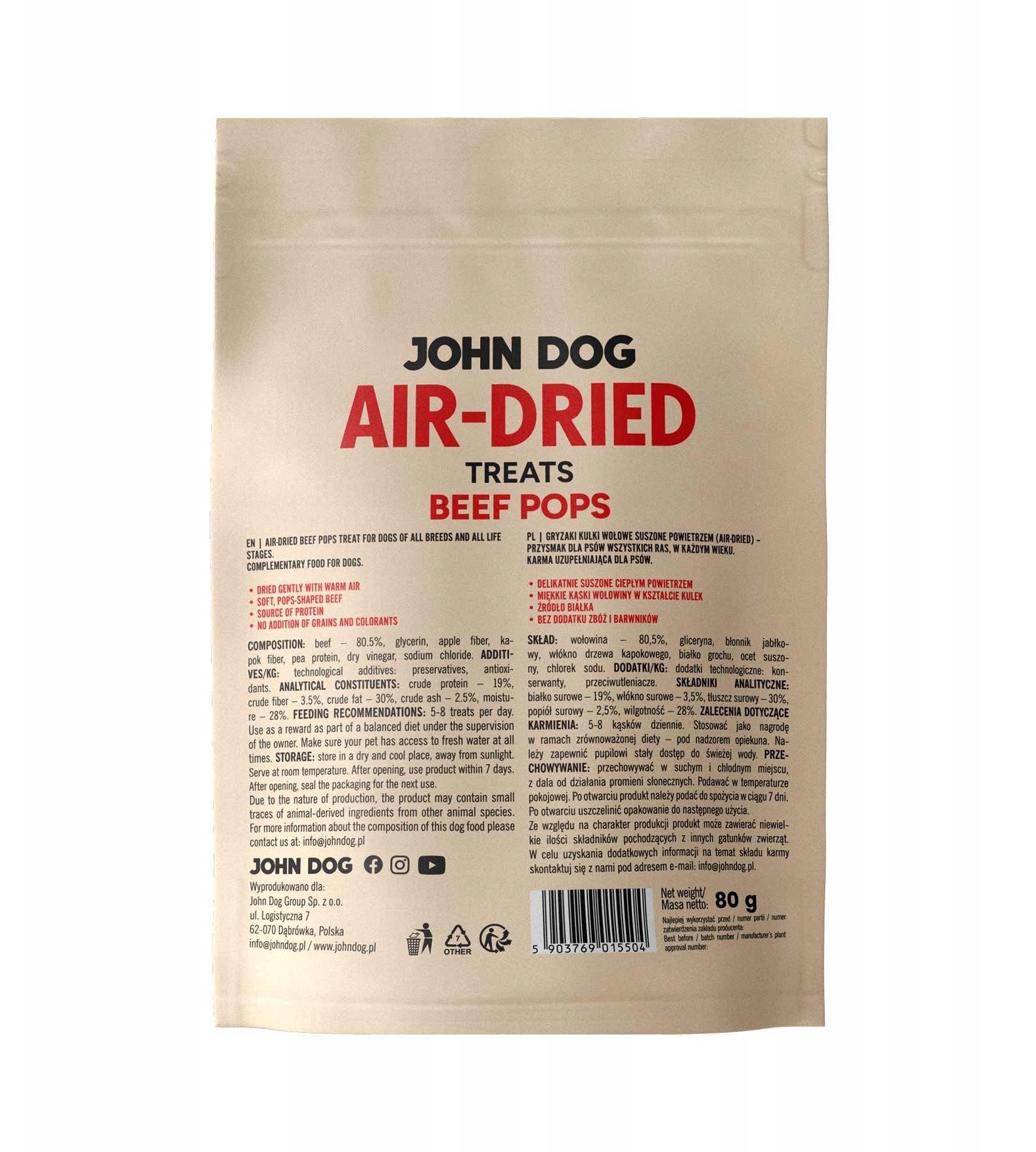 John Dog AIR DRIED BEEF POPS 80G - przysmak