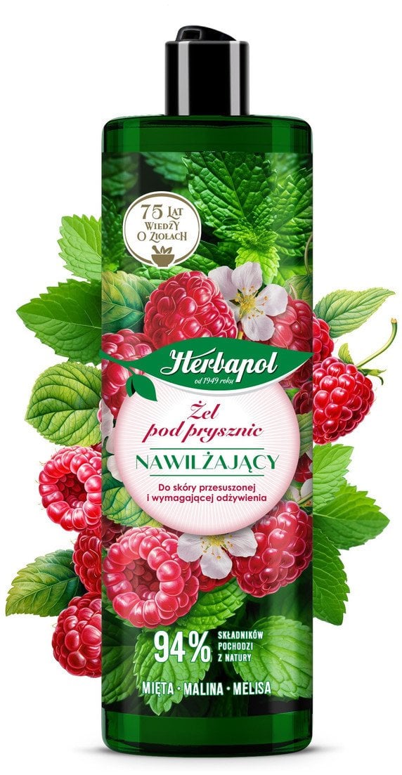 HERBAPOL Żel pod prysznic nawilżający Mięta, Malina, Melisa 400 ml