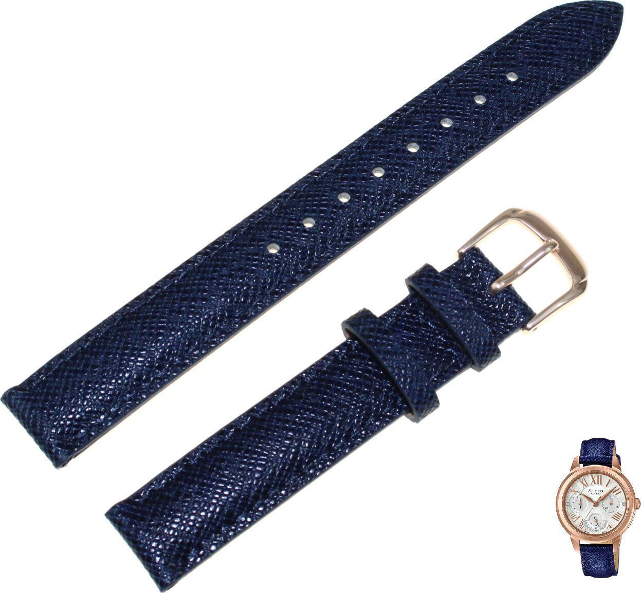 Casio Skórzany pasek do zegarka Casio SHE-3059 granatowy 14 mm