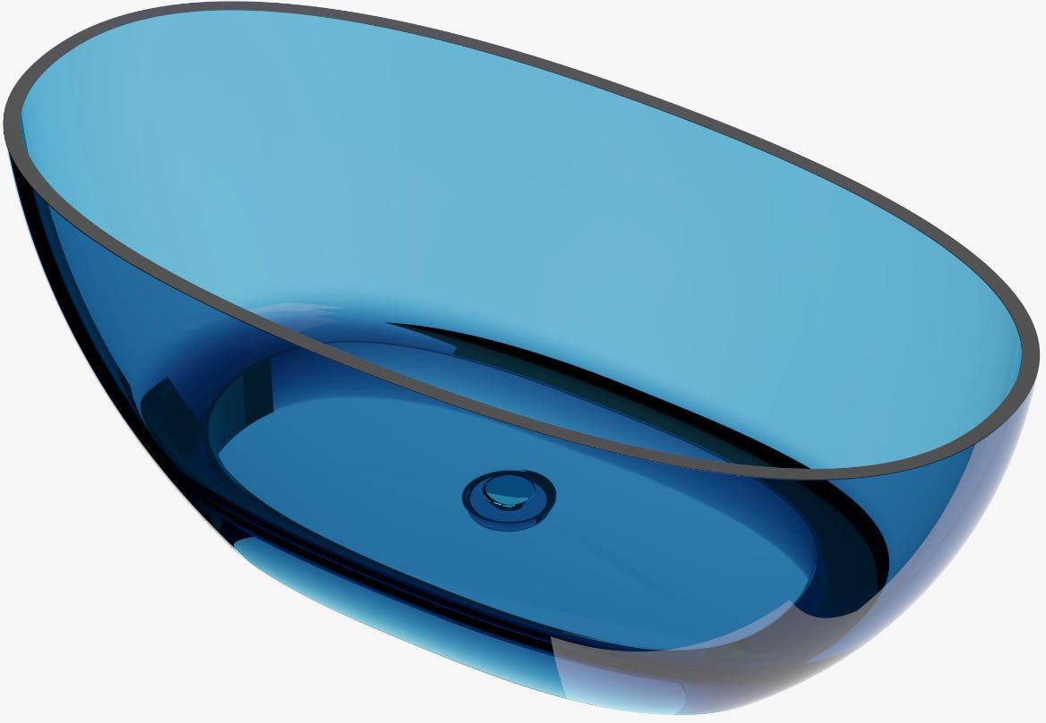 Wanna wolnostojąca transparentna 160 x 80 cm przezroczysta niebieska korek chrom