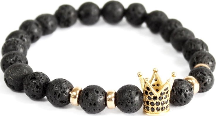 Lovrin Bransoletka Boho - Złota Korona - Kamień Lawa