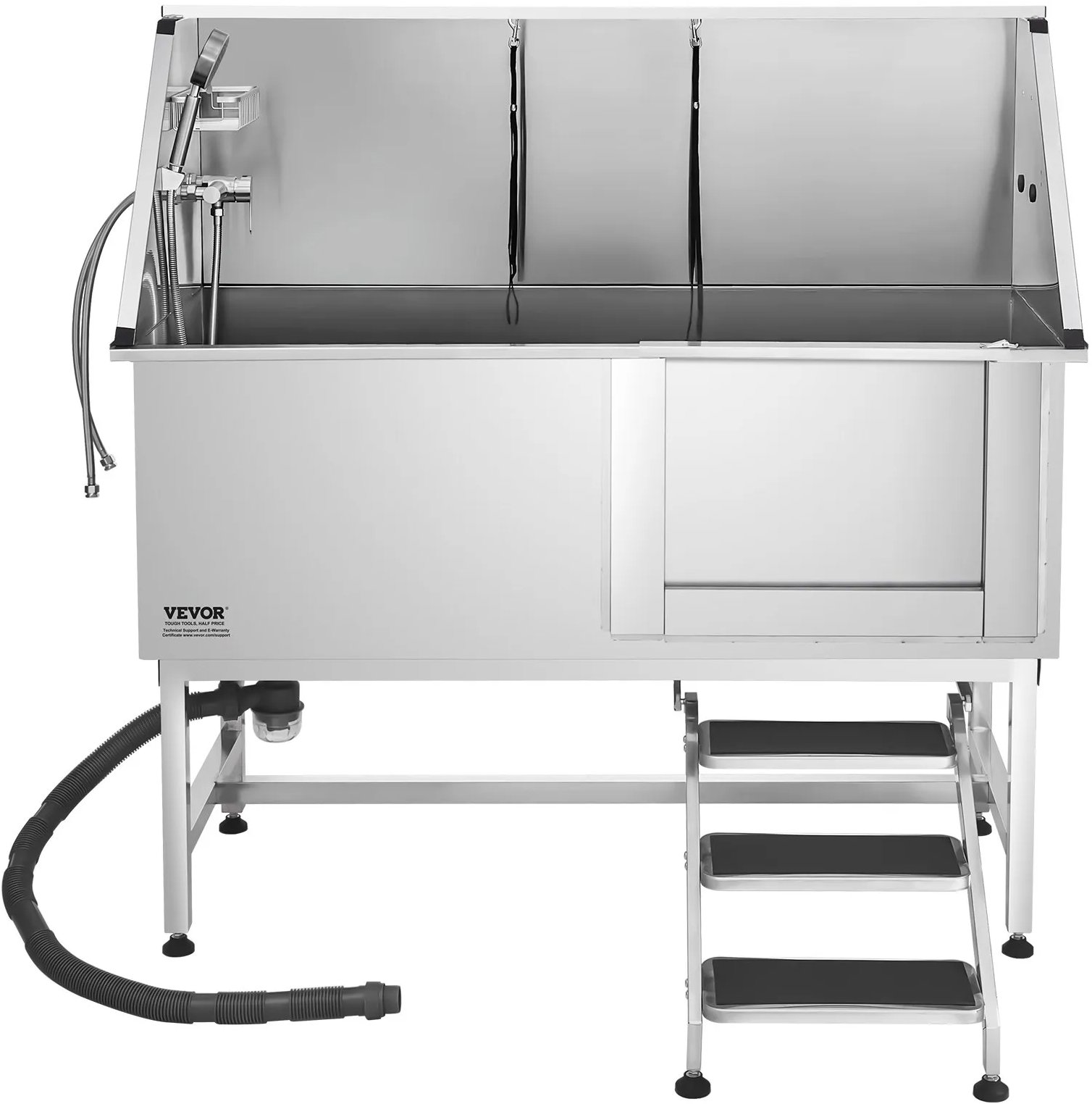 Wanna groomerska dla psa stalowa z prysznicem, schodkami do dużych zwierząt