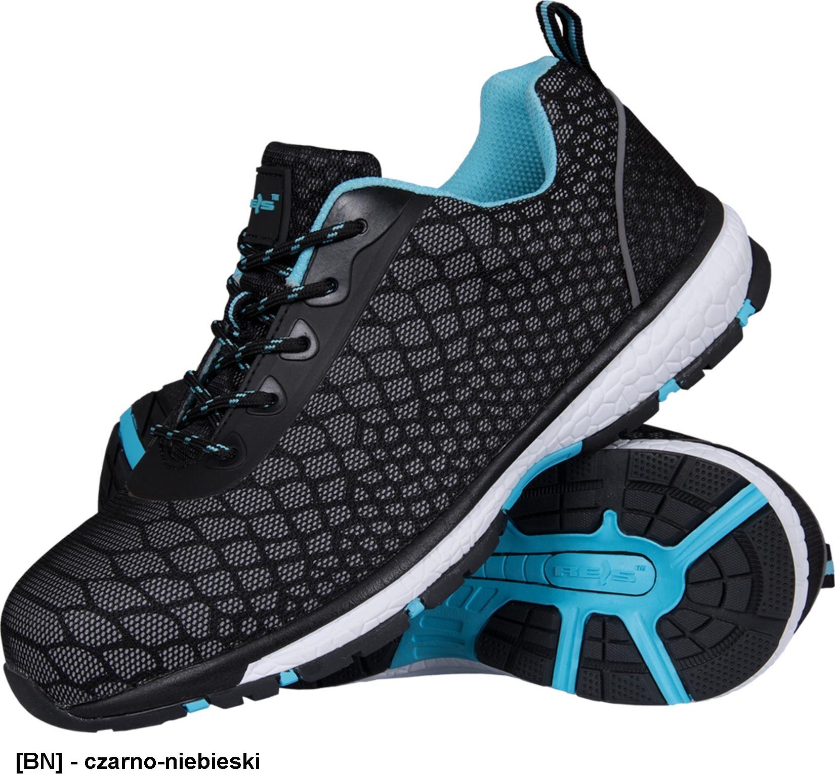 R.E.I.S. BRVARAN S1 SRA - buty bezpieczne, odblaskowe, podnosek, materiał z siateczką, podeszwa olejo i benzynoodporna - czarno-niebieski 42