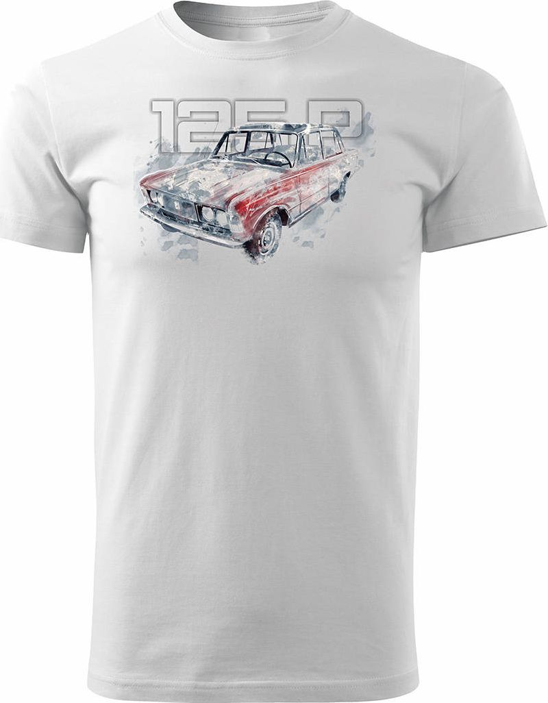 Topslang Koszulka z samochodem duży Fiat 125p FSO PRL męska biała REGULAR M