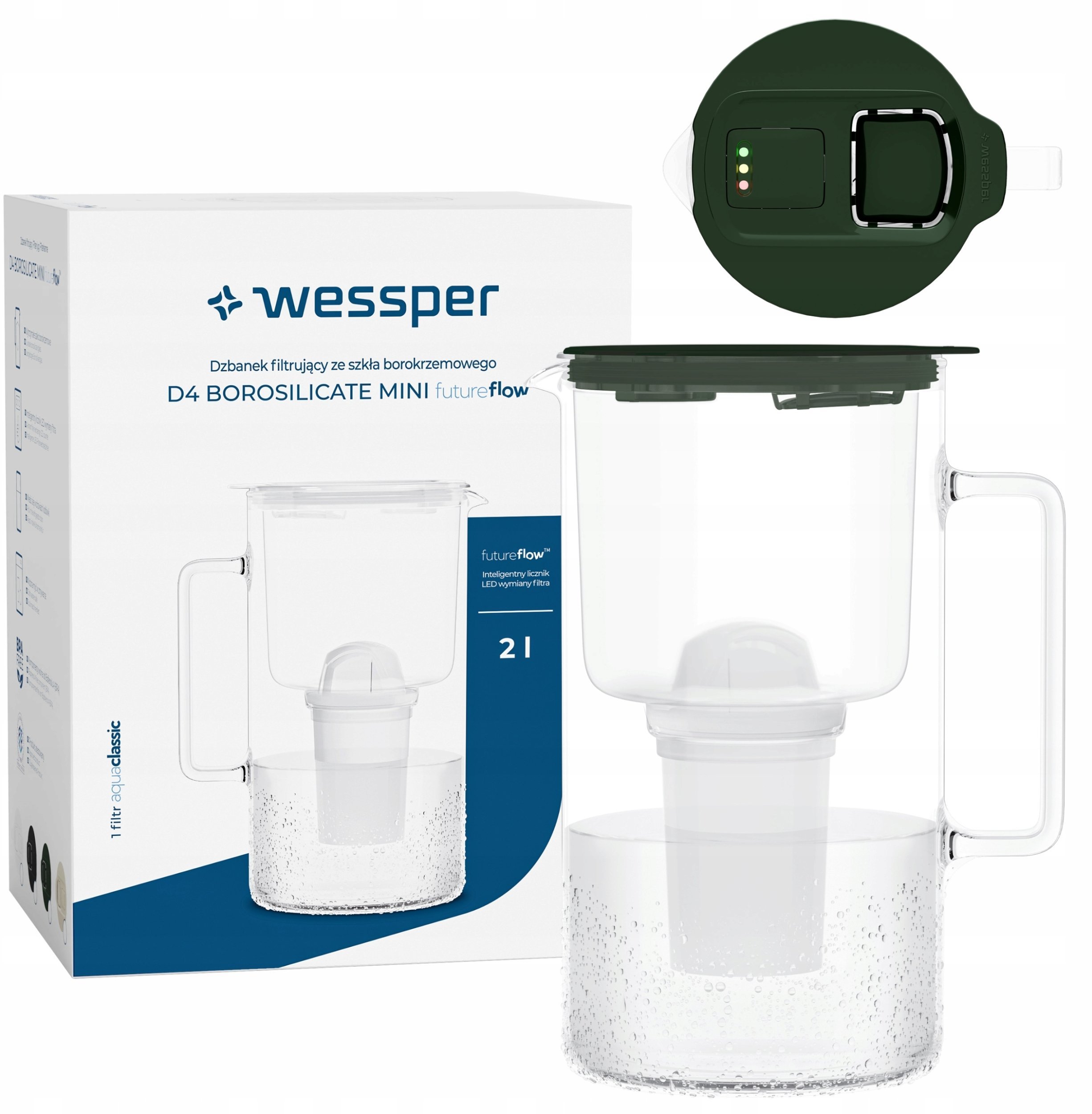 Dzbanek Wessper D4 BOROSILICATE MINI futureflow™ Aquaclassic (WES209-FF-GE)